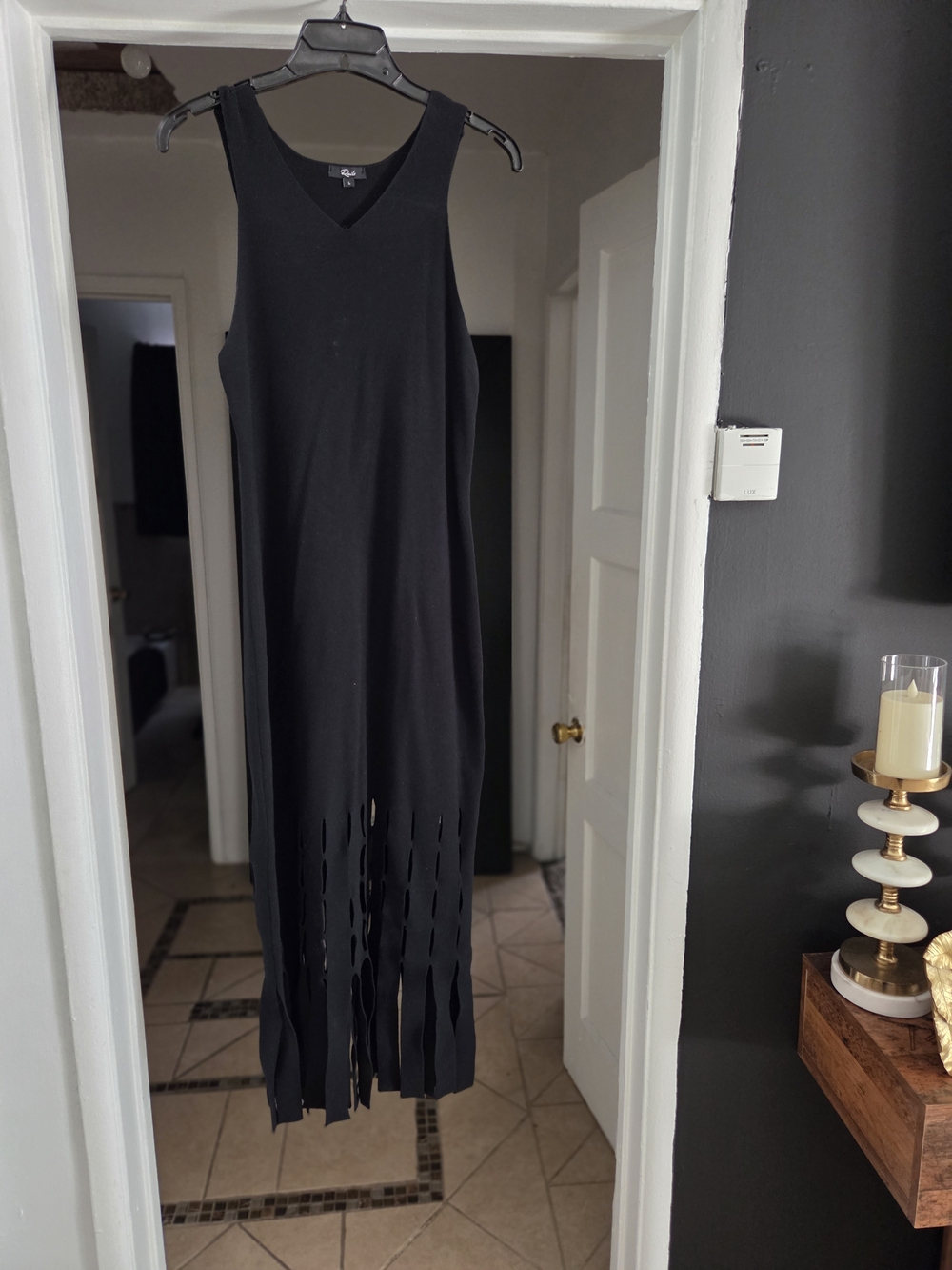 Rails Black Sleeveless Fringe Hem Maxi Dress